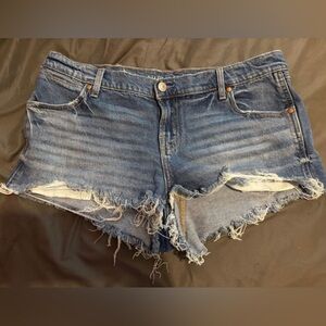 American Eagle Outfitters Blue Frayed Jean Shorts